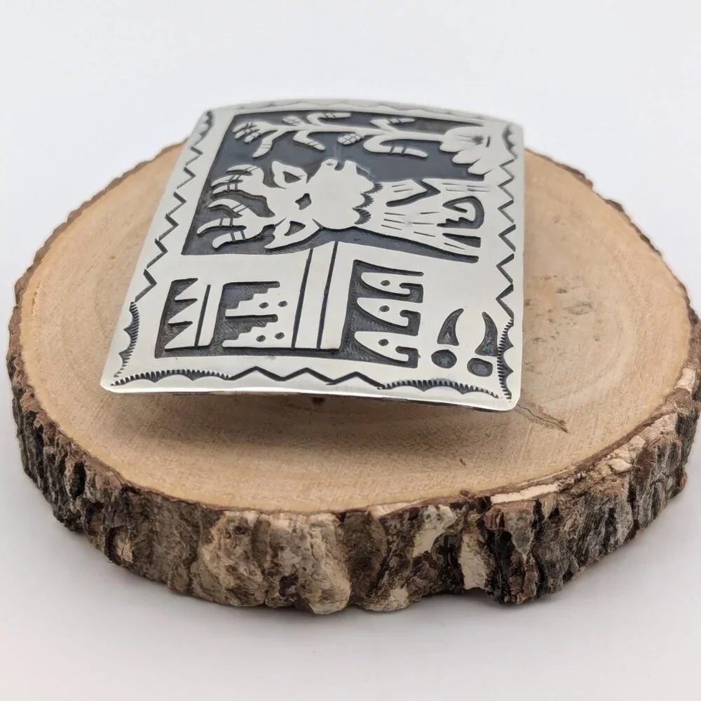 Native American Sterling Silver Belt Buckle Overlay Design Collectible Jewelry**